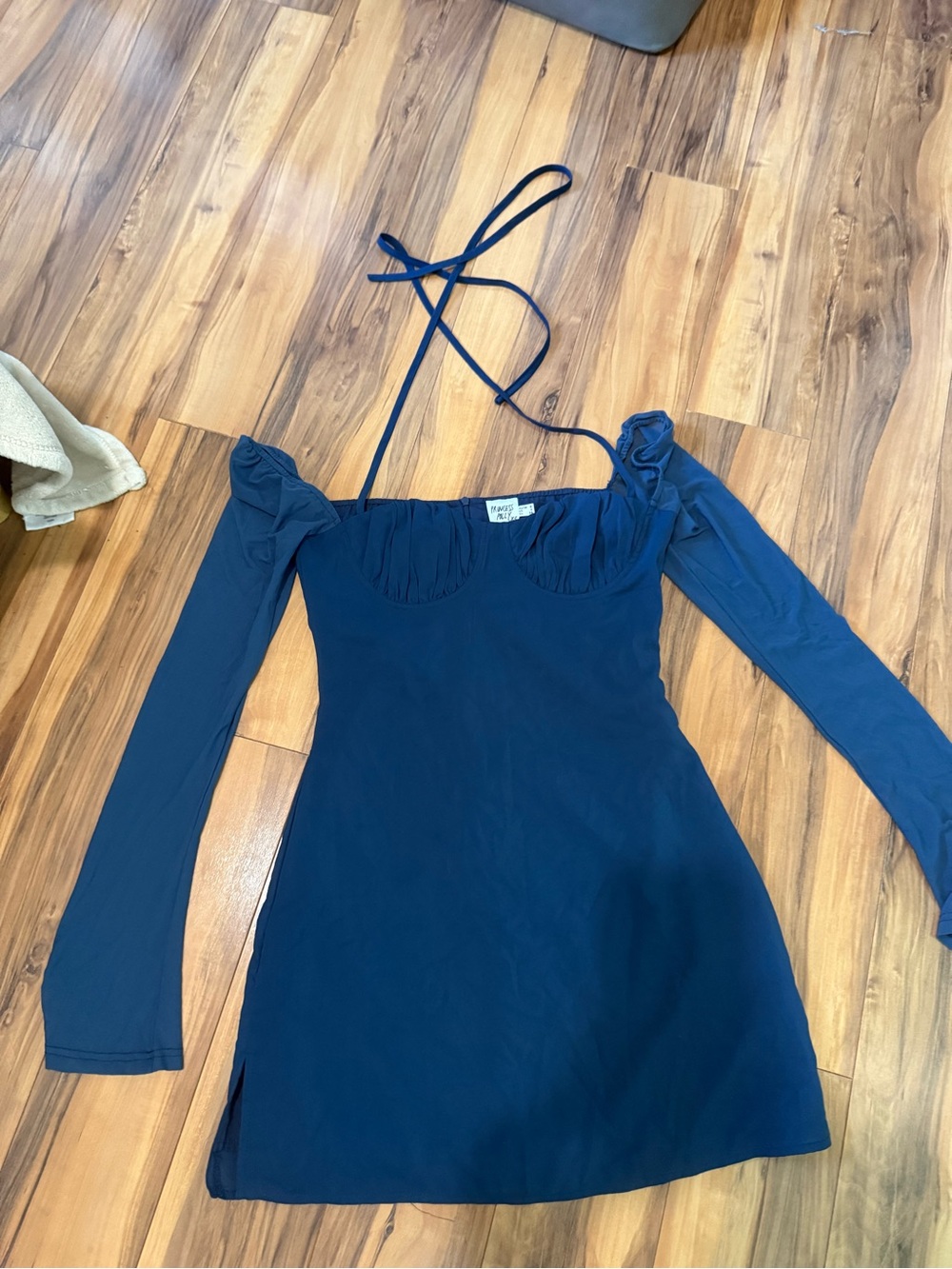 Navy blue Off-Shoulder Long Sleeve Mini Dress